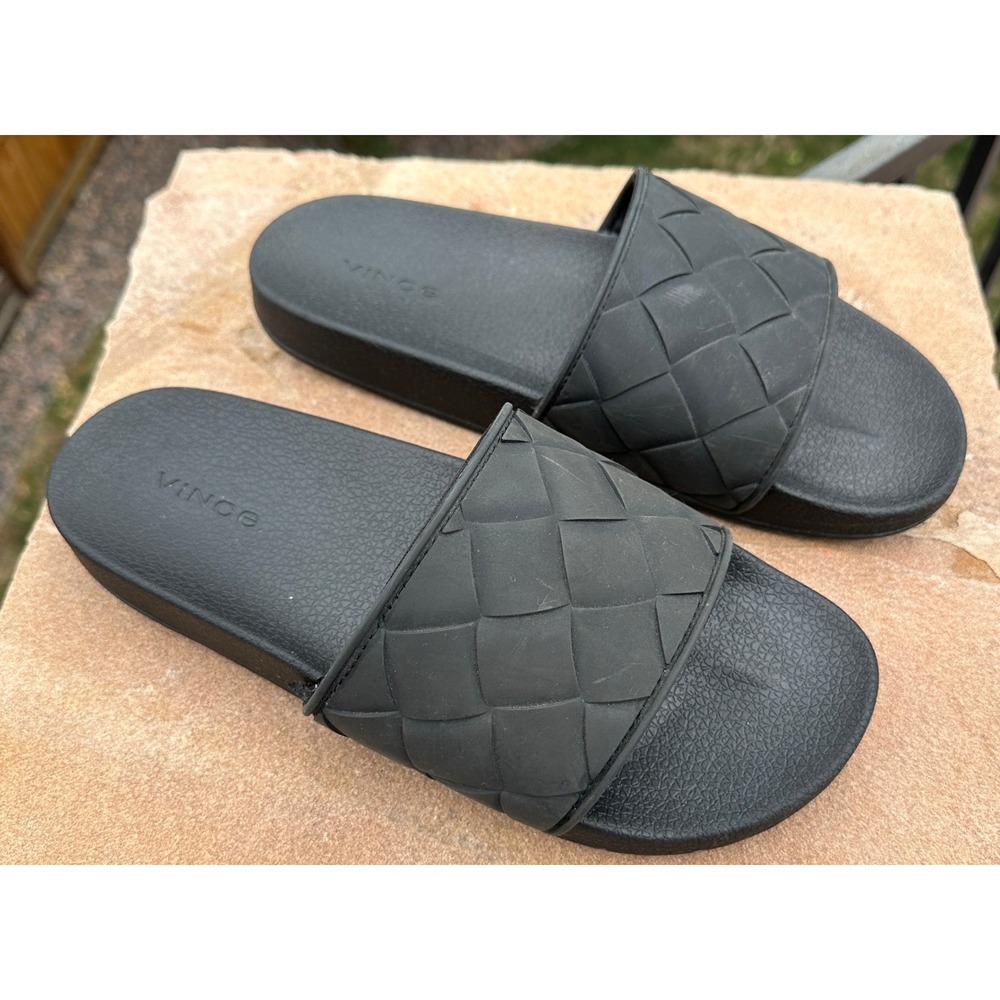 Vince Womens Woven Strap Slide Sandals Black Size 10 W / 8 M